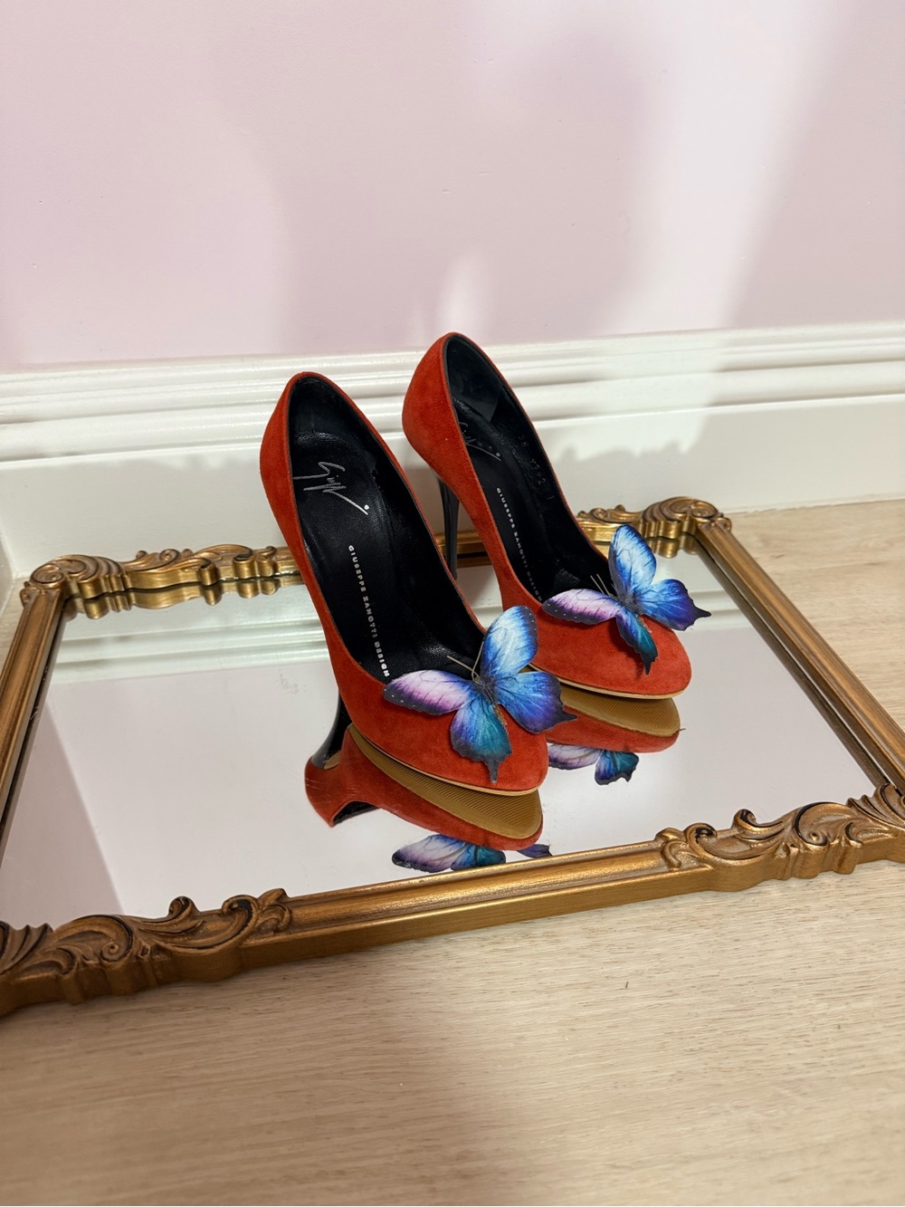Up-cycled Orchid flowers Giuseppe Zanotti suede pumps Shoes 5 35 Embellished